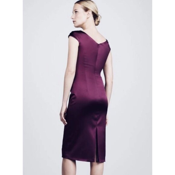 Talbot Runhof Cocktail Dress Sz 10/12 Burgundy Ruched Sheath Luxury Gala Yacht - Picture 2 of 13